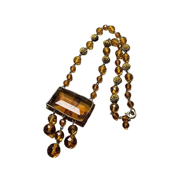 Antique Art Deco Czech Glass Dangle Pendant Necklace (A1673) - Picture 1 of 8